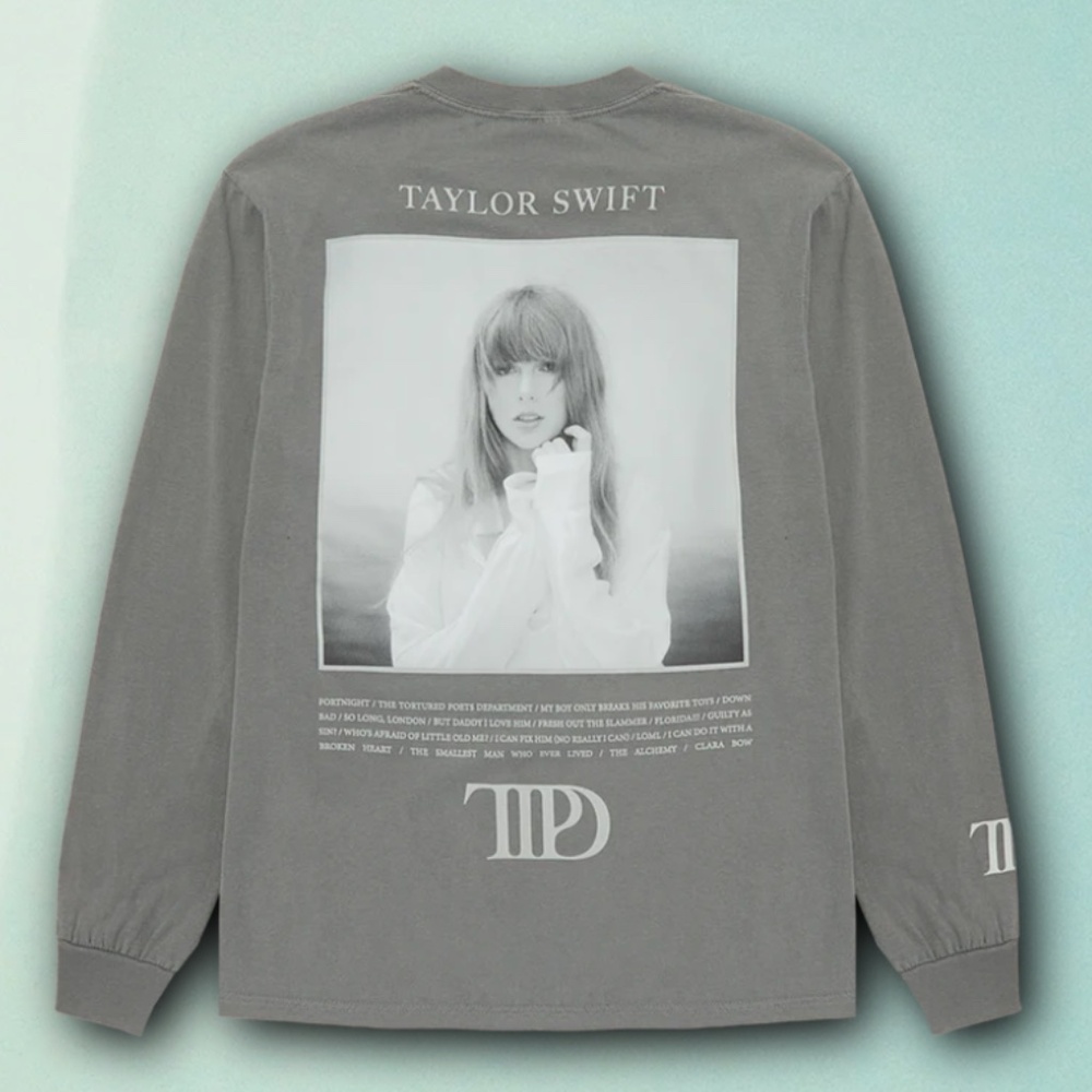 Taylor Swift The Tortured Poets Department Grey Long Sleeve Tshirt NEW